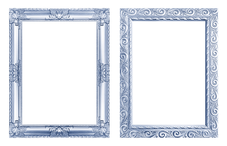 Set 2 - Antique blue frame isolated on white background, clipping path.の写真素材