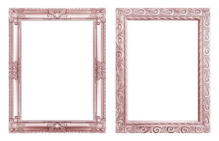 Set 2 - Antique pink frame isolated on white background, clipping path.の写真素材