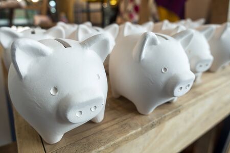 White ceramic piggy bankの写真素材