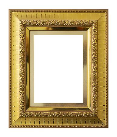 Antique golden frame isolated on white background, clipping path.の写真素材