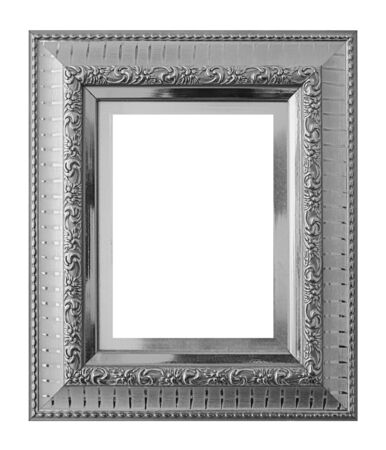 Antique silver gray  frame isolated on white background, clipping pathの写真素材