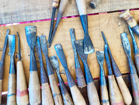carved woodworking tools in Thailandの写真素材