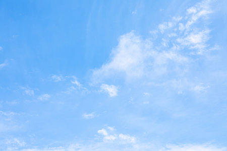 Fantastic soft white clouds against blue sky and copy space horizontal shapeの写真素材