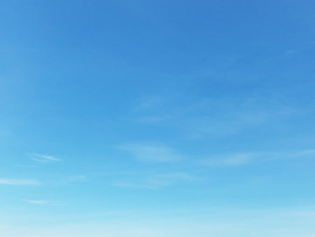 Clear blue sky background and empty space for your design, no cloud horizontal shape.の写真素材