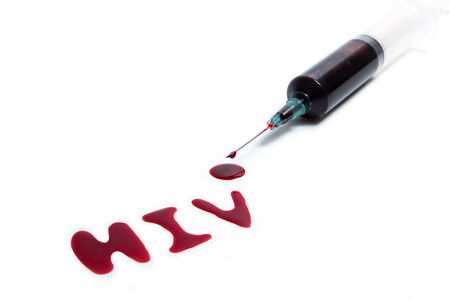 hiv spelled by blood on white backgroundの写真素材