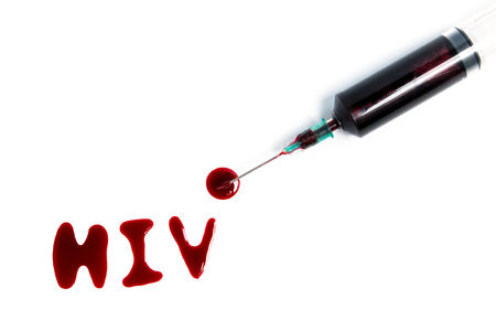 hiv spelled by blood on white backgroundの写真素材