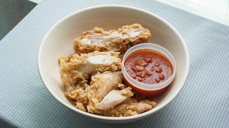 fried chicken & tomato salsaの写真素材