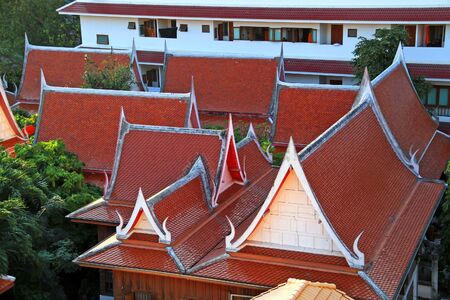 Top view of Thai temple roof in the city Bangkok Thailandの写真素材