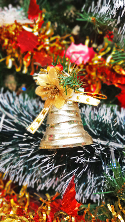 Close up Christmas tree decorations and New Year background, Winter holiday decoration, selective focusの写真素材