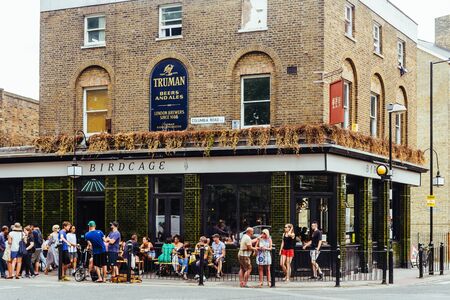 London/UK - July 21 2018: The Birdcage Pub on Columbia Road at the end of the flover market in the East London, UK.のeditorial素材