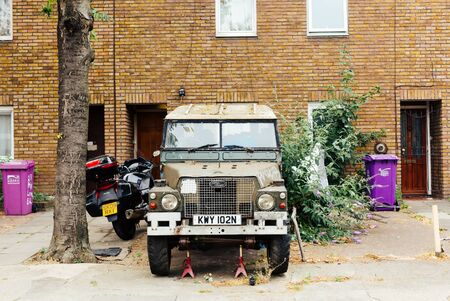 London/UK - July 22 2018: old Land Rover parked in the London street. The Lightweight 1/2 ton was a British military vehicle supplied by Land Roverのeditorial素材
