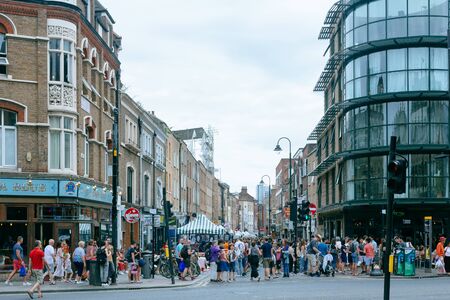 London/UK - July 22 2018: view of the Brick Lane to the South from it's intersection with Bethnal Green Roadのeditorial素材
