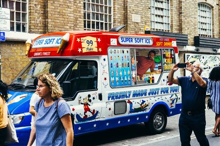 London, UK - July 22, 2018: Ice cream van parked on the Brick Lane in London, UKのeditorial素材
