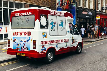 London, UK - July 22, 2018: Ice cream van parked on the Brick Lane in London, UKのeditorial素材