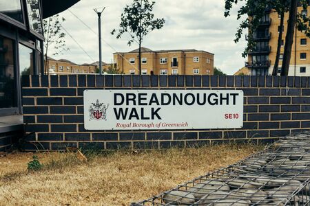 London, UK - July 23, 2018: Dreadnought Walk street sign, Royal Borough of Greenwich, London, UKのeditorial素材