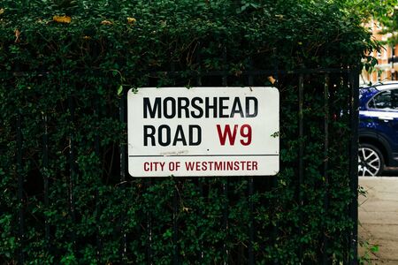 London, UK - July 30, 2018: Morshead Road street sign, Maida Vale District, City of Westminster,...