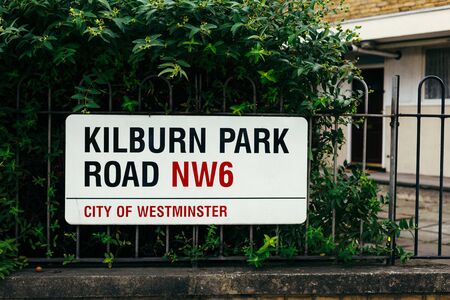 London, UK - July 30, 2018: Kilburn Park Road street sign, City of Westminster, London, UKのeditorial素材