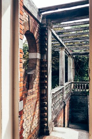 London/UK - 17/07/2019: The impressive 800 ft long pergola created by garden designer Thomas Hayton Mawson in Golders Hill Park which is part of the Hampstead Heath. Selective focusのeditorial素材