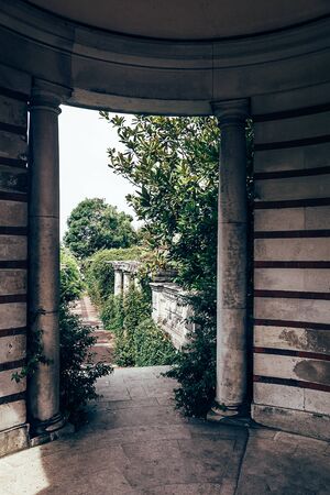 London/UK - 17/07/2019: The impressive 800 ft long pergola created by garden designer Thomas Hayton Mawson in Golders Hill Park which is part of the Hampstead Heath. Selective focusのeditorial素材