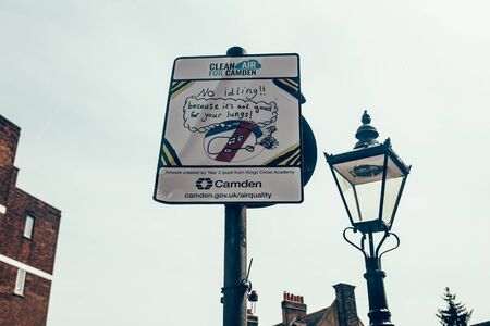 London/UK - 17/07/2019: The Healthy School Streets project road sign with pupils artwork on it...