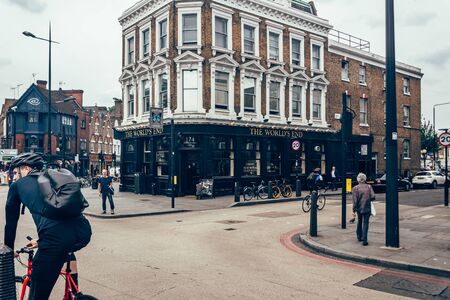 London/UK - July 17, 2019: The World's End Pub on Camden High Street in Camden Town. Pubs are a big...