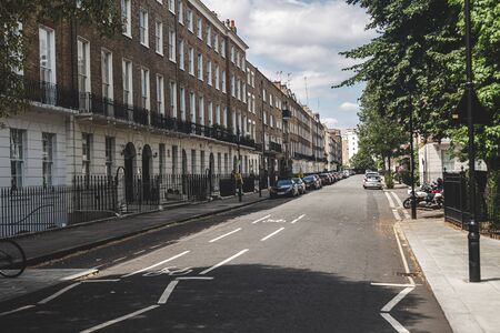 London/UK - 22/07/2019: a row of a typical British brick townhouses on Dorset Square in Marylebone, Londonのeditorial素材