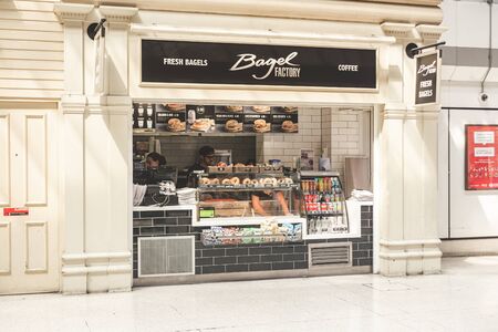 London/UK - 22/07/2019: Bagel Factory outlet at the Marylebone Station. Bagel Factory is a bagel outlet chain all over the UK and Ireland at most major travel hubsのeditorial素材