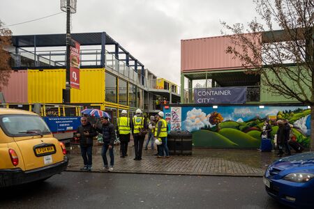 London / UK - Nov 26, 2019: new Container City under construction on the Camden High Street in Camden Town, Londonのeditorial素材