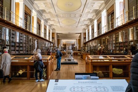 London / UK - Nov 28, 2019: The Enlightenment Gallery at The British Museum, which formerly held the King's Library. One of the most important collections of books of the Age of Enlightenmentのeditorial素材