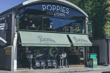 London/UK-2/08/18: Poppie's of Camden famous fish and chips shop on Hawley Crescent in Camden Town,...
