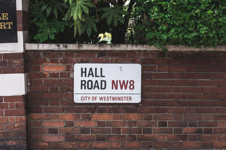 London/UK-30/07/18: Hall Road name sign, St John's Wood, City of Westminster