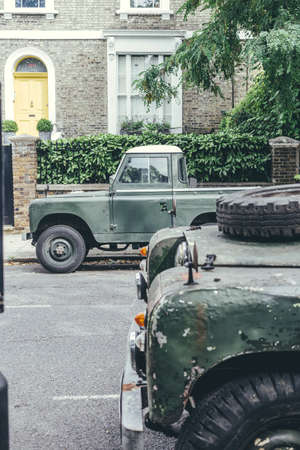 London/UK-30/7/18: Land Rover Series, an off-road vehicle produced by the British manufacturer Rover Company. The Land Rover was the first mass-produced civilian four-wheel drive car with doors on itのeditorial素材