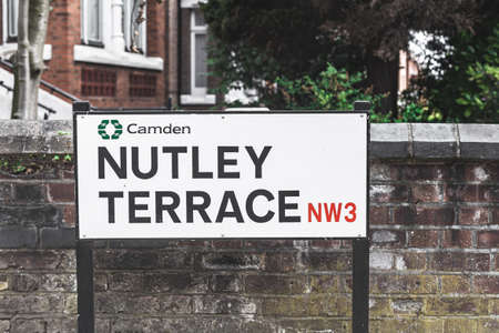 London/UK-30/07/18: Nutley Terrace street name sign, London Borough of Camden, Hampstead, London, UK