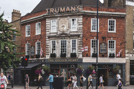 London/UK - 22/07/18: The Golden Heart Pub on Commercial Street in Spitalfields. It's largely...