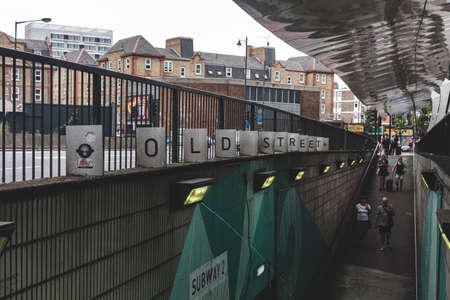 London/UK-22/07/18: entrance to the Old Street Station, National Rail and London Underground station at the junction of Old Street and City Road in the London Borough of Islingtonのeditorial素材