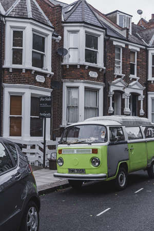 London/UK-30/07/18: lemon yellow Volkswagen Type 2, known officially as the Transporter. Because of...