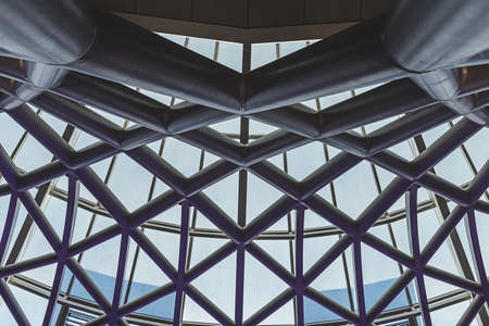 London/UK-26/07/18: The steel structure of the roof of the London King's Cross Railway Station,...
