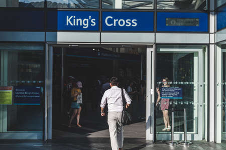 London/UK-26/07/18: sliding door leading to King's Cross Railway Station. King's Cross, St Pancras...