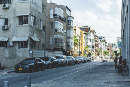 Tel Aviv/Israel-10/10/18: Zrubavel Street towards HaKovshim Street as seen from Retsif Herbert Samuel Street in Tel Aviv, which is the economic and technological center of Israelのeditorial素材