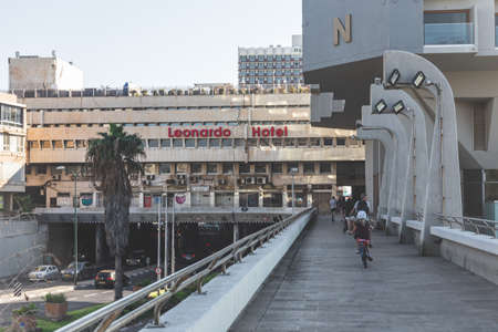 Tel Aviv/Israel-12/10/18: Eliezer Peri Street covered passageway under the Leonardo Art Hotel near...