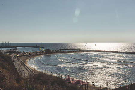 Tel Aviv/Israel-12/10/18: scenic view of the backlighted Mediterranean promenade in Tel Aviv