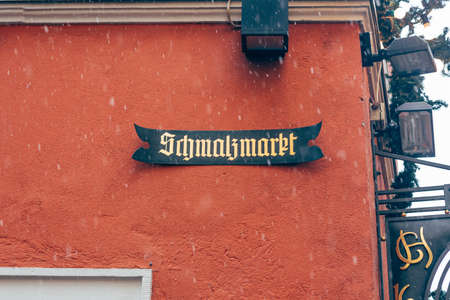 Wurzburg/Germany-3/1/19: Schmalzmarkt (eng. Schmalz market) street name sign in Wurzburg, Bavaria, Germany. A street name sign is a sign used to identify named roadsのeditorial素材