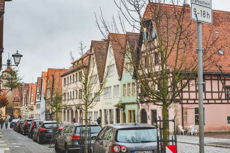 Rothenburg/Germany-1/1/19:colorful houses in the old town of Rothenburg ob der Tauber. The town is well known for its well-preserved medieval old town, a destination for tourists from around the worldのeditorial素材