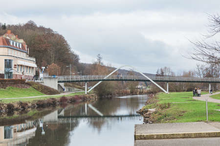 Bad Kissingen/Germany-31/12/18: the footbridge over the Franconian Saale River in Bad Kissingen, is...