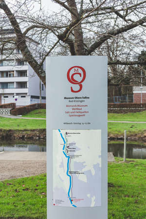 Bad Kissingen/Germany-31/12/18: an Information board in Rose Garden with a map to the Bismarck-Museum in the Obere Saline in Bad Kissingen. Bad Kissingen is one of Germany's best-known health resortsのeditorial素材