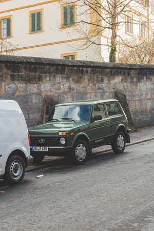 Bamberg/Germany-2/1/19: Lada Taiga parked on a street in a german town. It was the first...