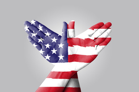 Bird Hand Signal USA on gray backgroundの写真素材