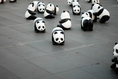 BANGKOK, THAILAND - MARCH 4, 2016: "1600 Pandas+ World Tour in Thailand" 1,600 Paper mache pandas to communicate the importance of wildlife conservation and environmental, Exhibition in Bangkok the first day at Sanam Luang (Royal Floor)のeditorial素材