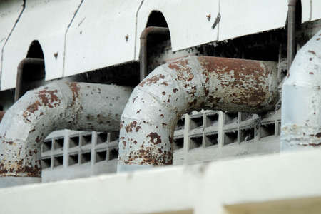 The walls of the factory Export large pipes to drain waste water treatment.