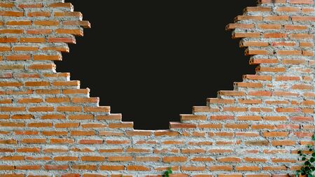 Wall brick wall isolated on black background with copy spaceの写真素材